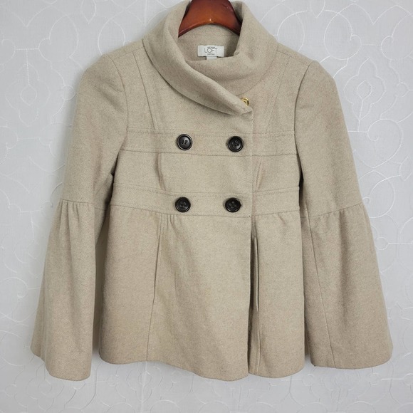 LOFT Jackets & Blazers - Loft Women's Jacket Size 2 Beige Funnel Neck Bell Sleeves Stylish Pea Coat